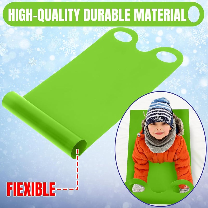 Poen 4 Pcs Snow Sled for Kids and Adult Snow Slides Roll up Sled 36.2 Inch Plastic Sledding Snowboard with 2 Handles Lightweight High Speed Equipment - Image 3